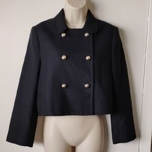 NWT H&M Cropped Blazer XS Navy Gold Fully Lined